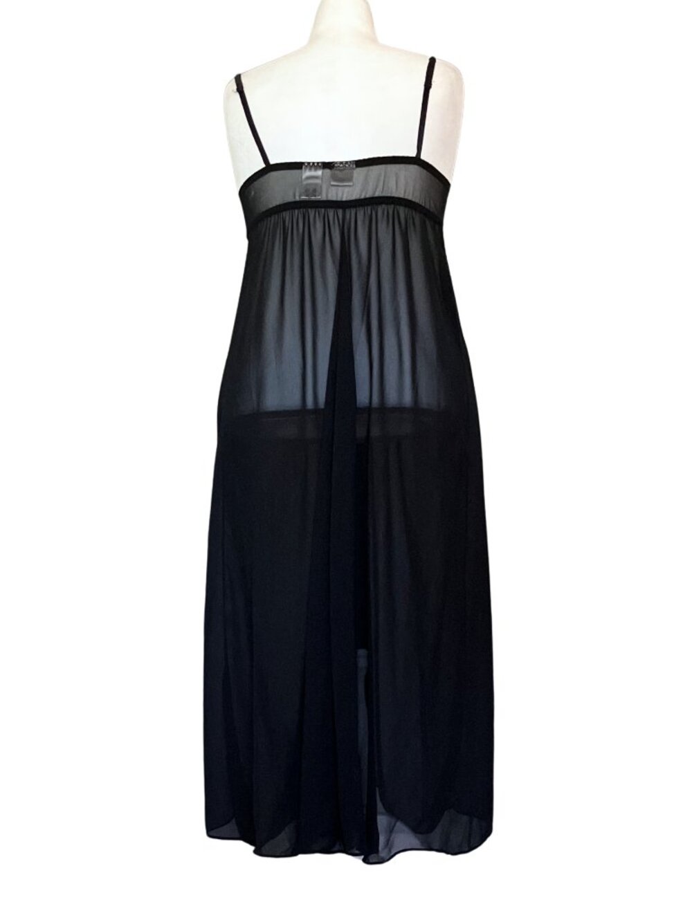 Vintage 90s Sheer Black Lingerie Long Slip Dress Embroidered. M/L. Whimsigoth - Picture 4 of 11